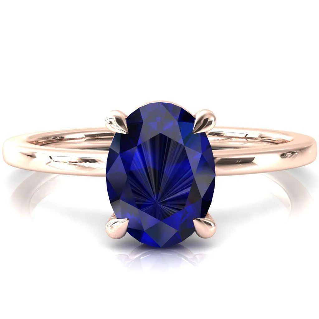 Lyla Oval Blue Sapphire 4 Claw Prong Single Rail Solitaire Ring