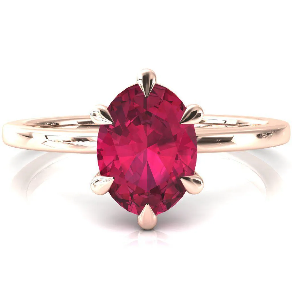 Lyla Oval Ruby 6 Claw Prong Single Rail Solitaire Ring