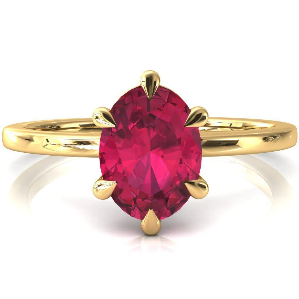 Lyla Oval Ruby 6 Claw Prong Single Rail Solitaire Ring
