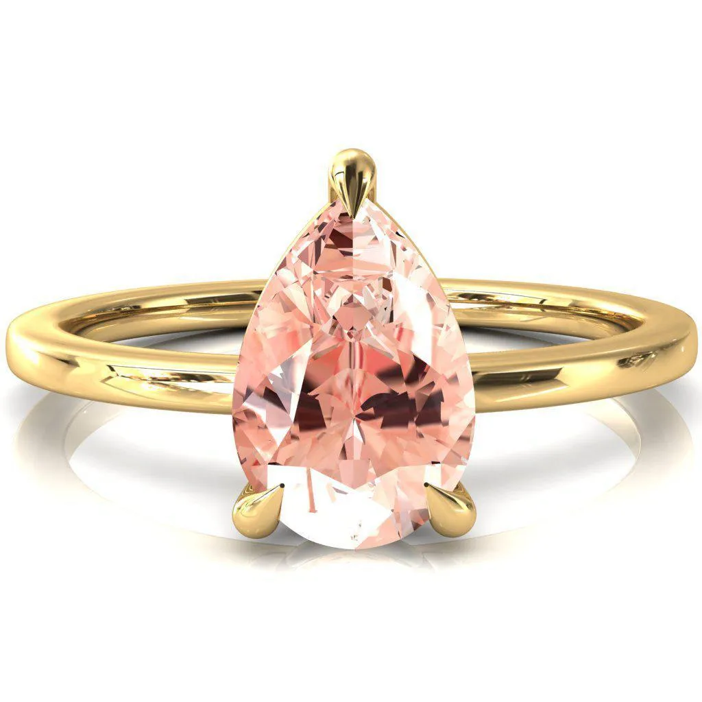 Lyla Pear Champagne Sapphire 4 Claw Prong Single Rail Solitaire Ring