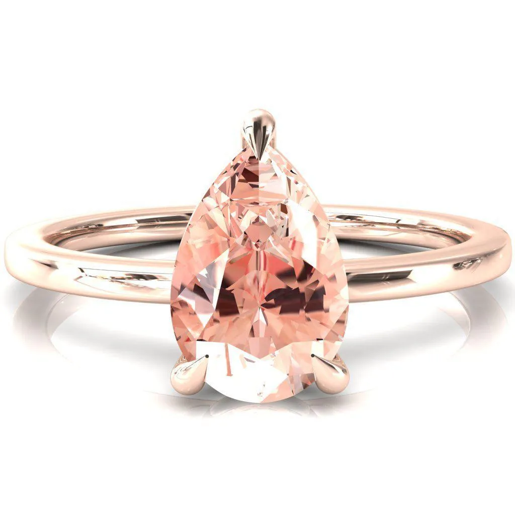 Lyla Pear Champagne Sapphire 4 Claw Prong Single Rail Solitaire Ring