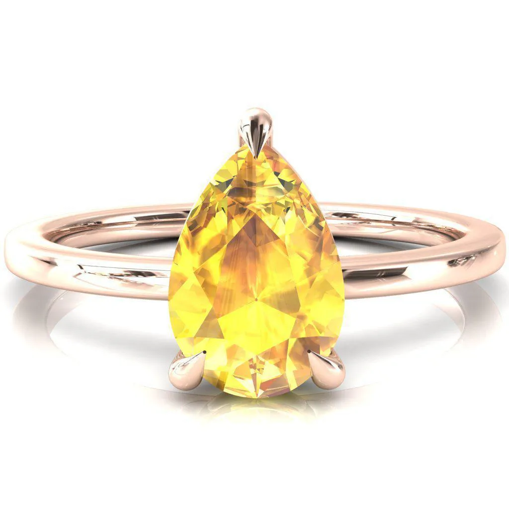 Lyla Pear Yellow Sapphire 4 Claw Prong Single Rail Solitaire Ring