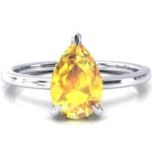 Lyla Pear Yellow Sapphire 4 Claw Prong Single Rail Solitaire Ring
