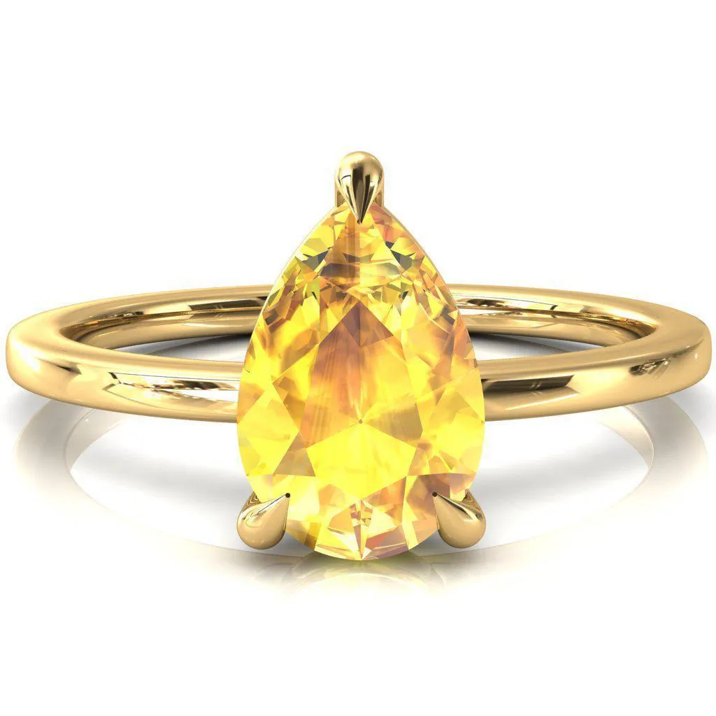Lyla Pear Yellow Sapphire 4 Claw Prong Single Rail Solitaire Ring