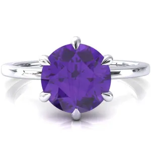 Lyla Round Amethyst 6 Claw Prong Single Rail Solitaire Ring