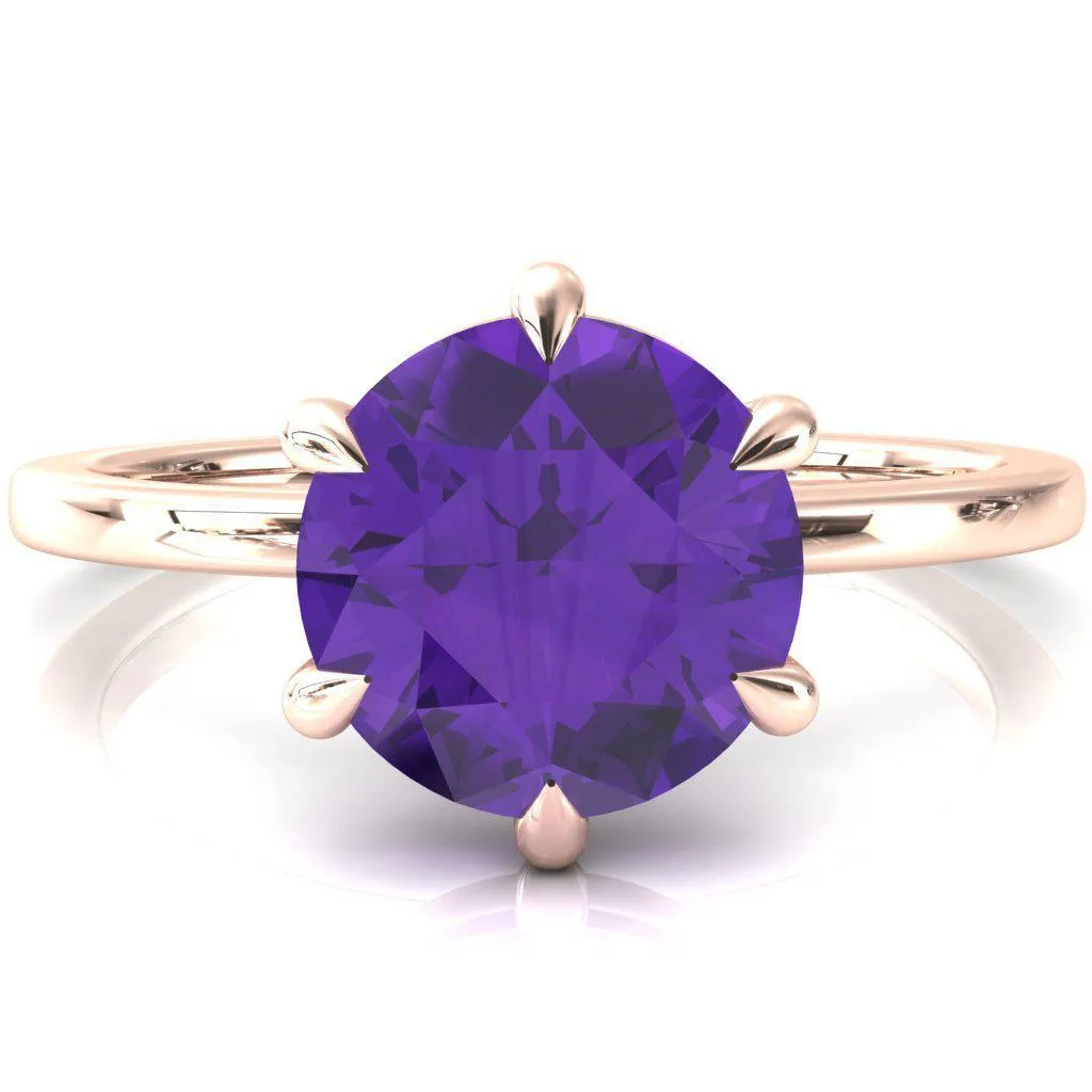 Lyla Round Amethyst 6 Claw Prong Single Rail Solitaire Ring