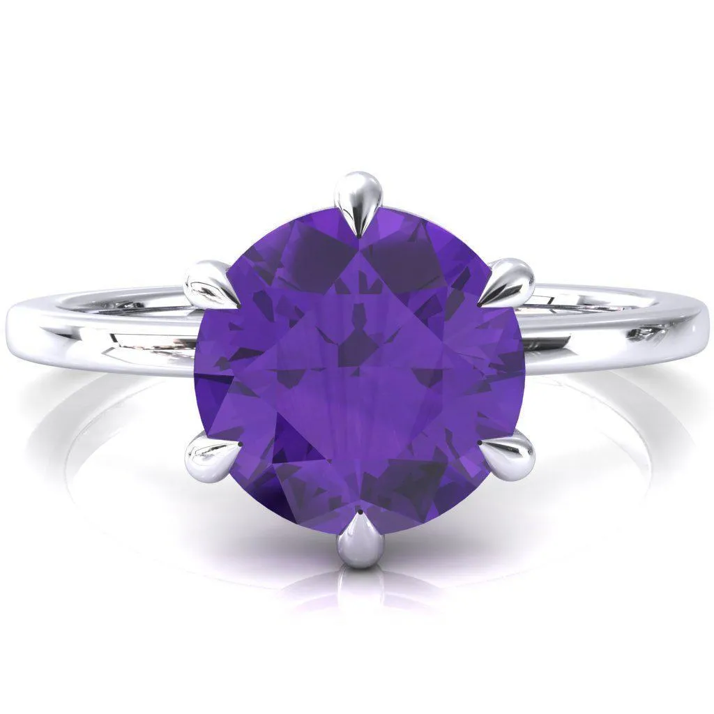 Lyla Round Amethyst 6 Claw Prong Single Rail Solitaire Ring
