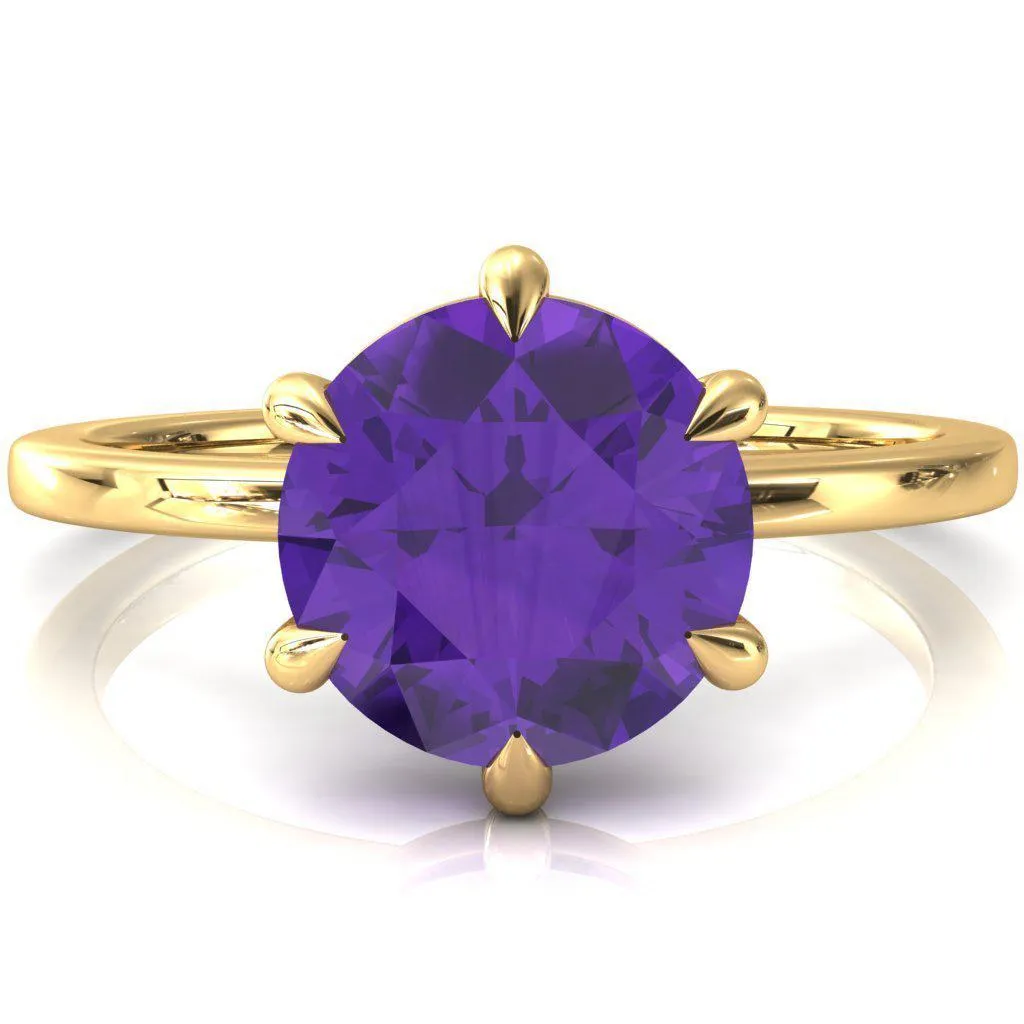 Lyla Round Amethyst 6 Claw Prong Single Rail Solitaire Ring