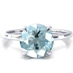 Lyla Round Aqua Blue Spinel 4 Claw Prong Single Rail Solitaire Ring