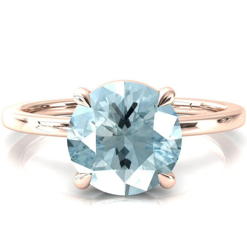 Lyla Round Aqua Blue Spinel 4 Claw Prong Single Rail Solitaire Ring