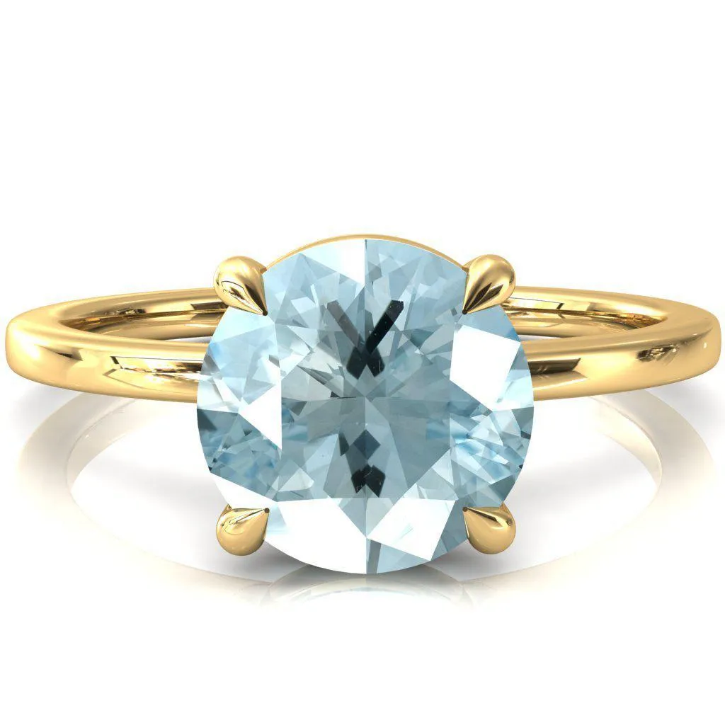 Lyla Round Aqua Blue Spinel 4 Claw Prong Single Rail Solitaire Ring