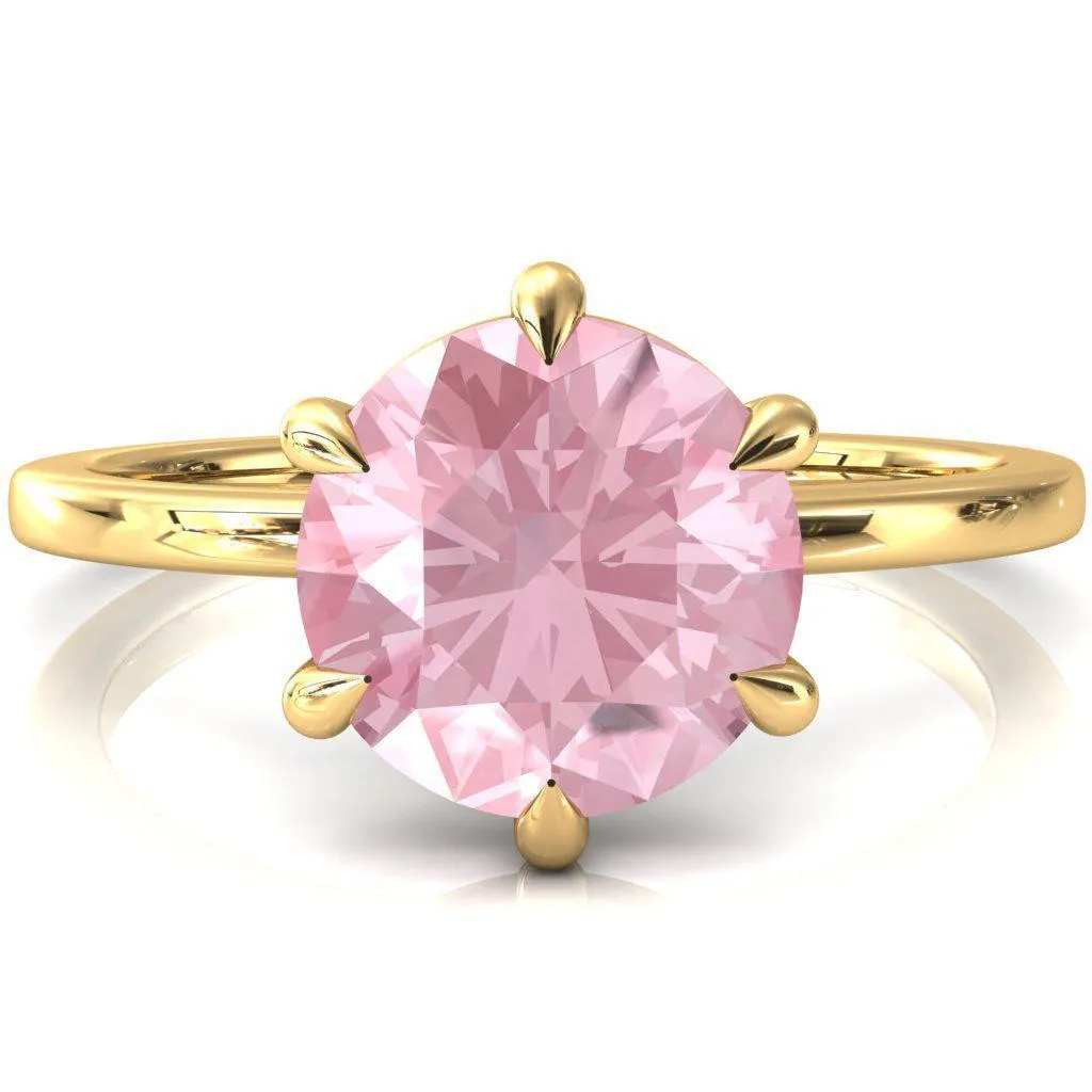 Lyla Round Pink Sapphire 6 Claw Prong Single Rail Solitaire Ring