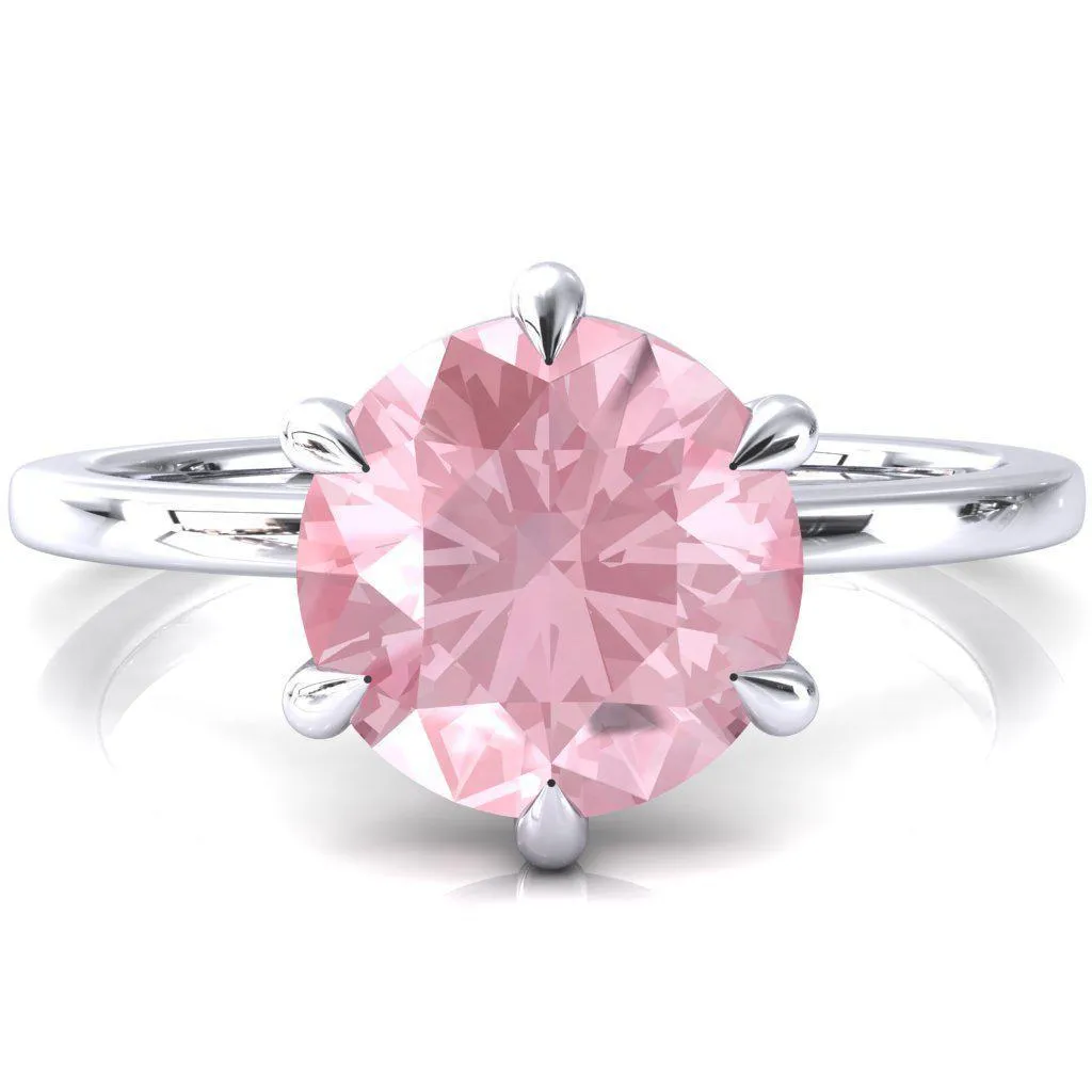 Lyla Round Pink Sapphire 6 Claw Prong Single Rail Solitaire Ring