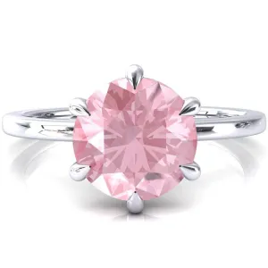 Lyla Round Pink Sapphire 6 Claw Prong Single Rail Solitaire Ring
