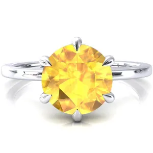 Lyla Round Yellow Sapphire 6 Claw Prong Single Rail Solitaire Ring