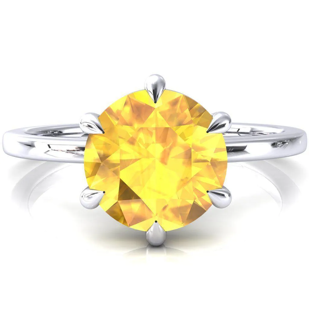 Lyla Round Yellow Sapphire 6 Claw Prong Single Rail Solitaire Ring