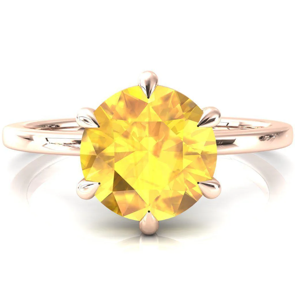 Lyla Round Yellow Sapphire 6 Claw Prong Single Rail Solitaire Ring