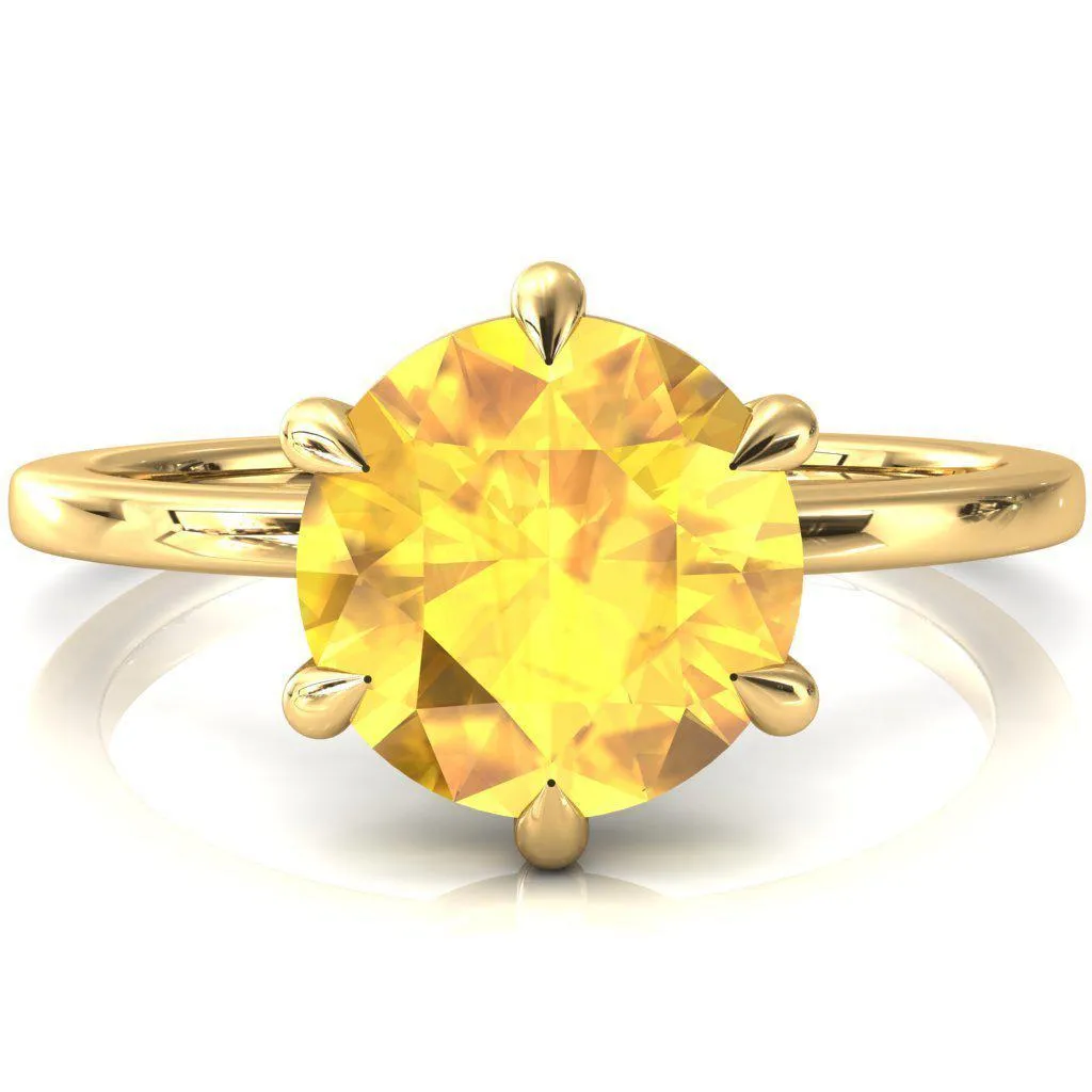 Lyla Round Yellow Sapphire 6 Claw Prong Single Rail Solitaire Ring