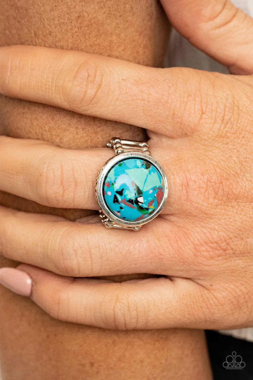 Marble Mosaic Blue Paparazzi Ring