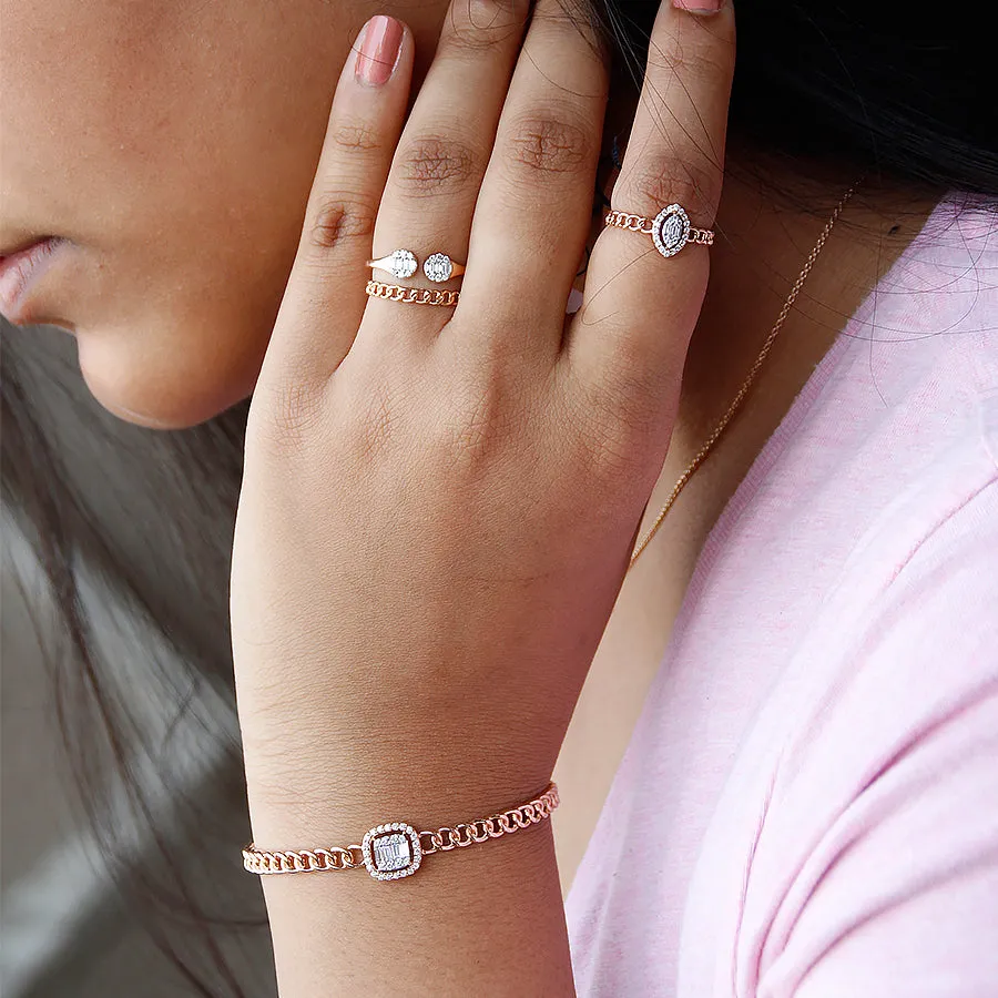 Marquee shaped Composite Halo Diamond Cuban Ring