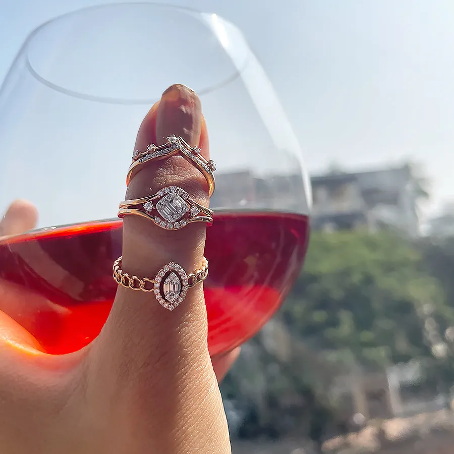 Marquee shaped Composite Halo Diamond Cuban Ring