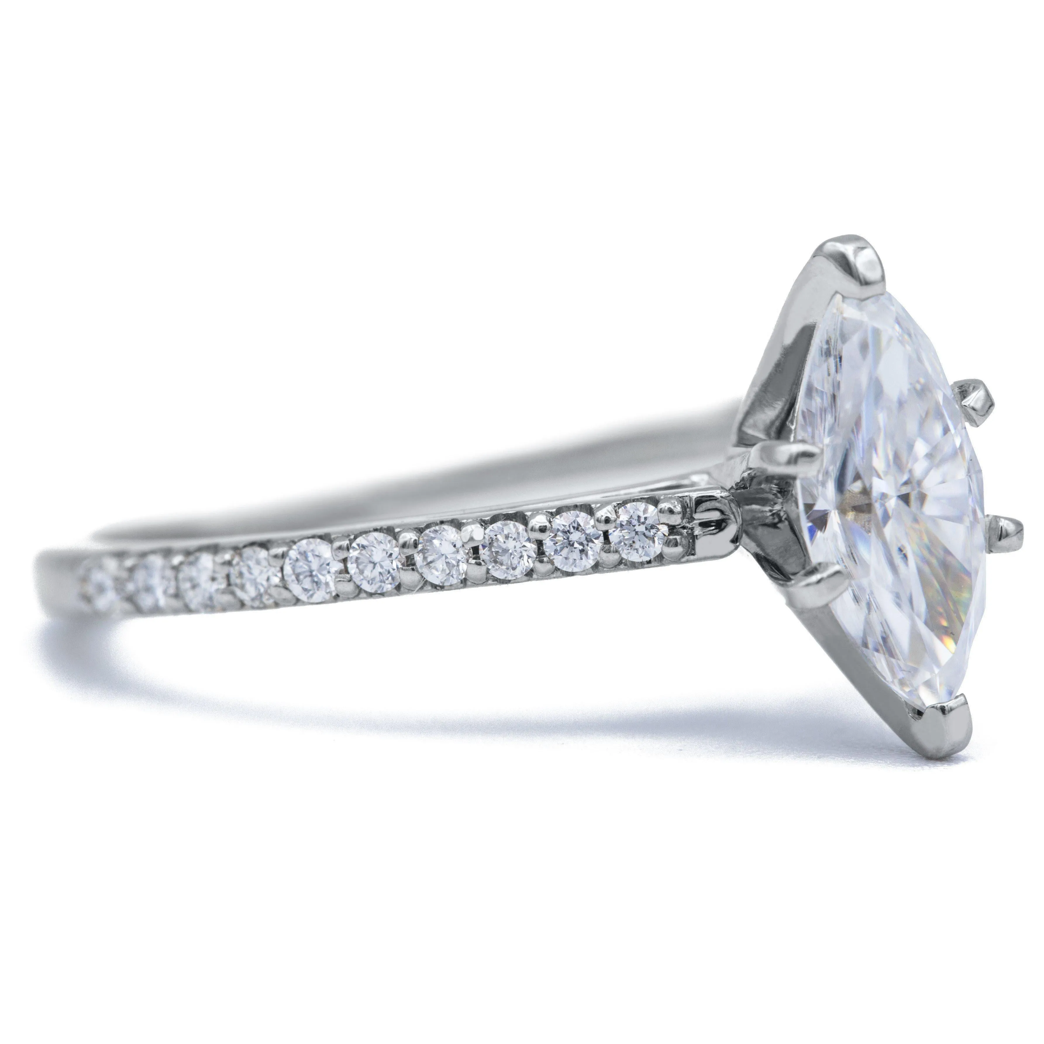 Marquise Moissanite 6 Prongs Diamond Accent Ice Cathedral Solitaire Ring