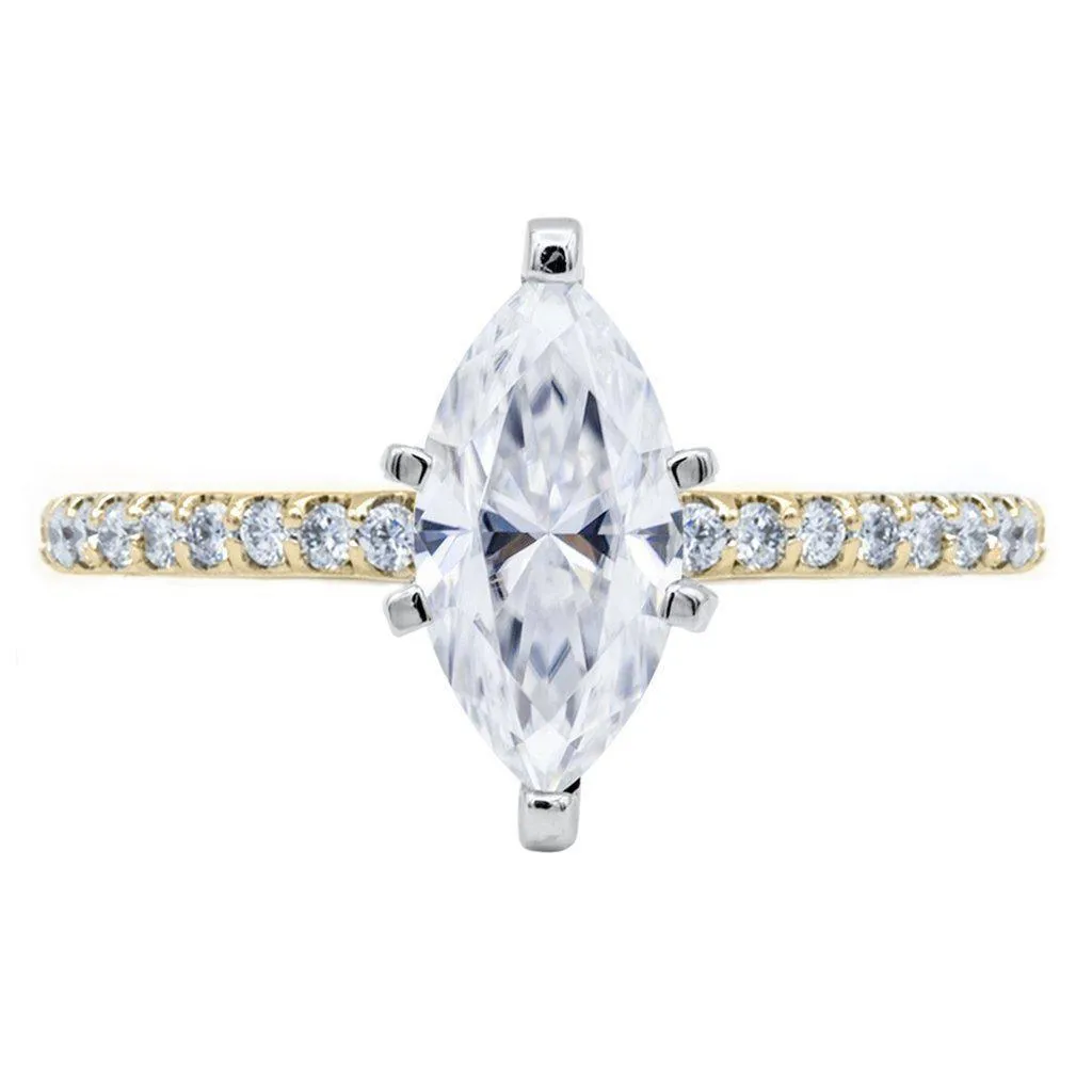 Marquise Moissanite 6 Prongs Diamond Accent Ice Cathedral Solitaire Ring