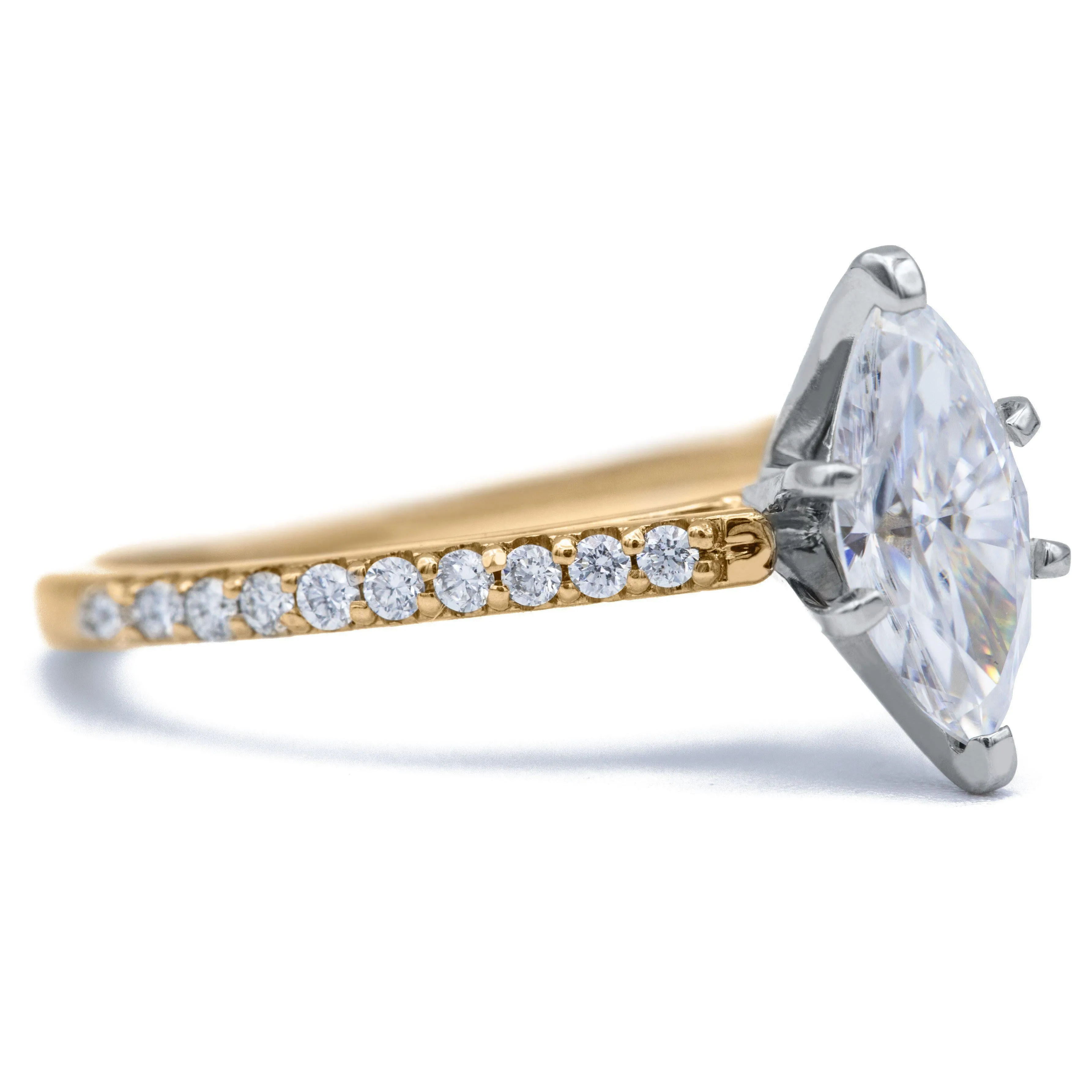 Marquise Moissanite 6 Prongs Diamond Accent Ice Cathedral Solitaire Ring