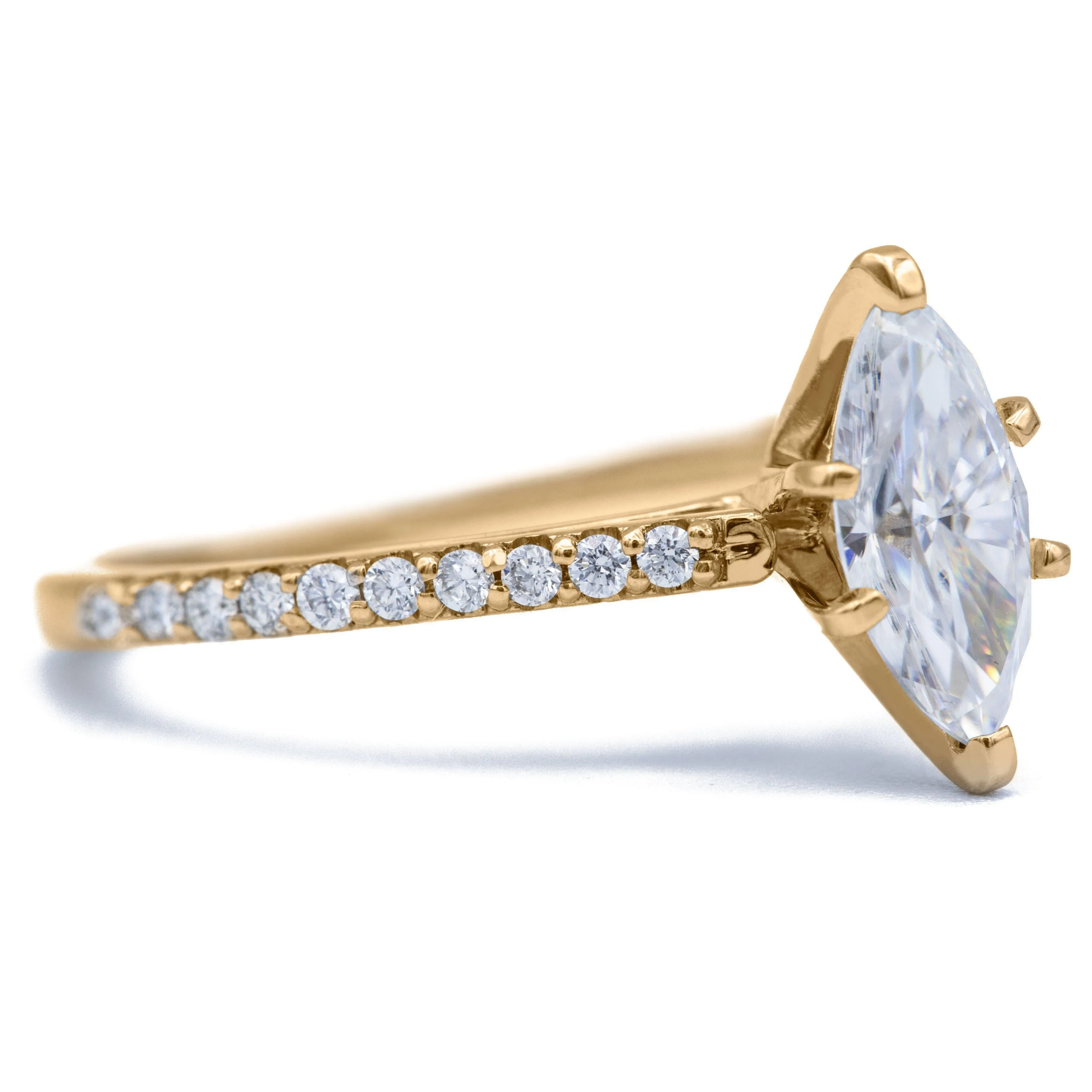 Marquise Moissanite 6 Prongs Diamond Accent Ice Cathedral Solitaire Ring