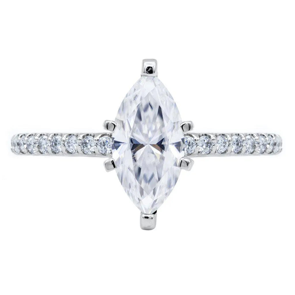 Marquise Moissanite 6 Prongs Diamond Accent Ice Cathedral Solitaire Ring