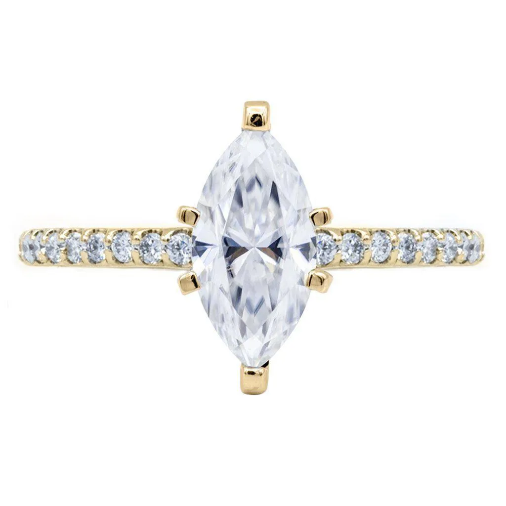 Marquise Moissanite 6 Prongs Diamond Accent Ice Cathedral Solitaire Ring