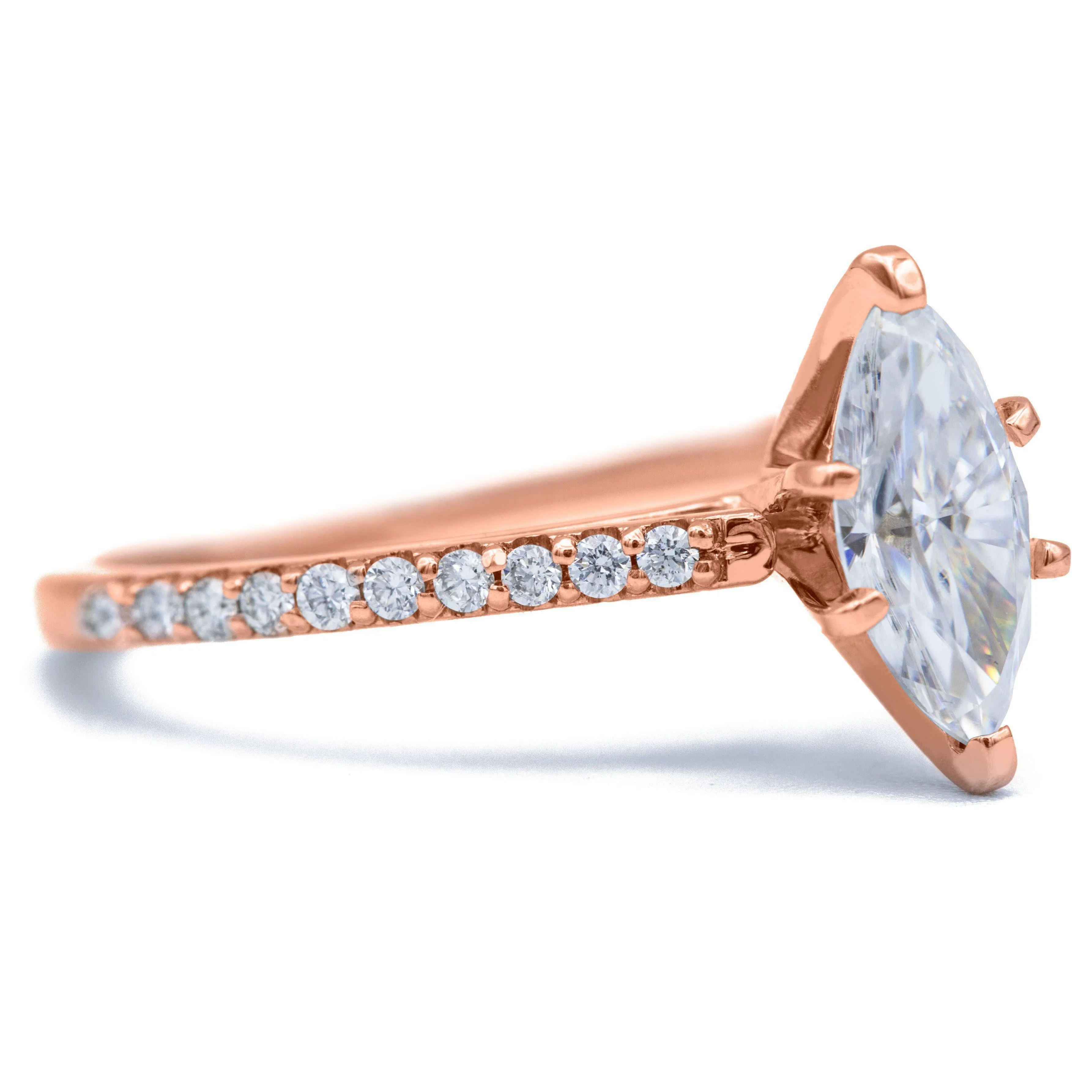 Marquise Moissanite 6 Prongs Diamond Accent Ice Cathedral Solitaire Ring