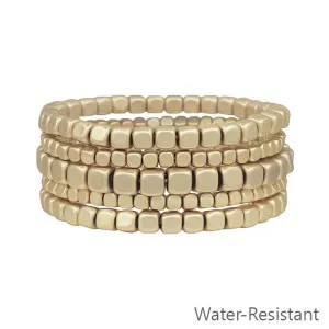 Matte Gold Square Beaded Stretch Bracelet Set