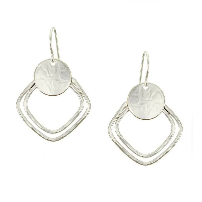Medium Disc with Hammered Square Rings Wire Earrings