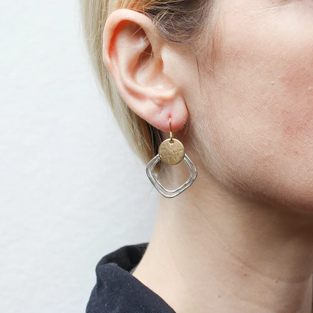Medium Disc with Hammered Square Rings Wire Earrings