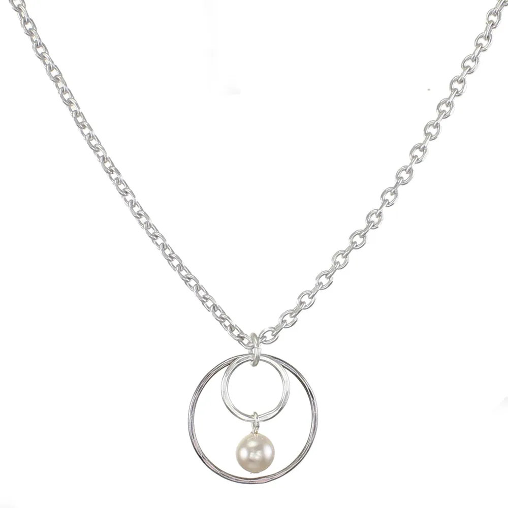 Medium Wire Rings with Pearl Drop Necklace
