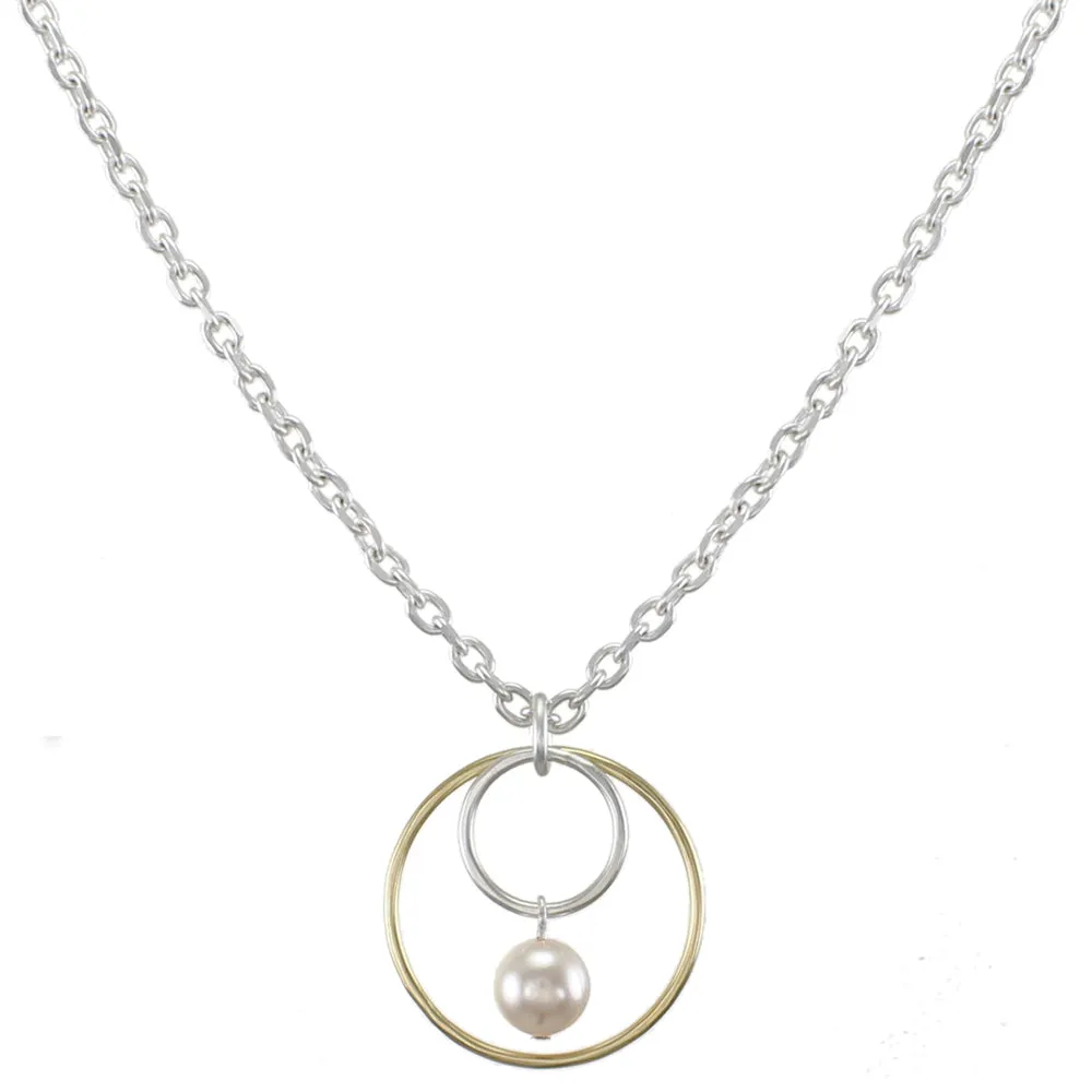 Medium Wire Rings with Pearl Drop Necklace