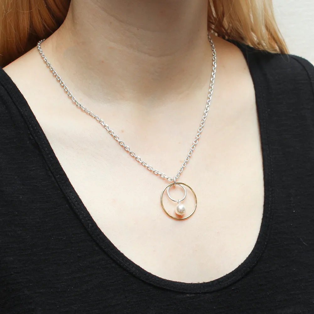 Medium Wire Rings with Pearl Drop Necklace