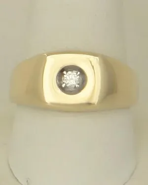 MENS 10k YELLOW GOLD HIGH POLISH 1/10ct ROUND DIAMOND SOLITAIRE BAND RING