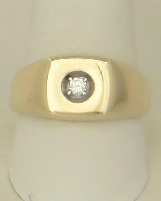 MENS 10k YELLOW GOLD HIGH POLISH 1/10ct ROUND DIAMOND SOLITAIRE BAND RING