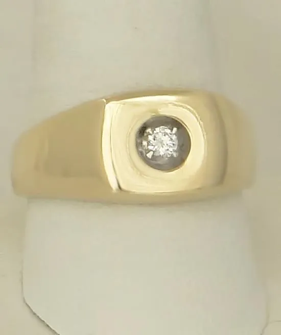 MENS 10k YELLOW GOLD HIGH POLISH 1/10ct ROUND DIAMOND SOLITAIRE BAND RING