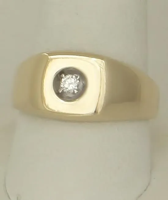 MENS 10k YELLOW GOLD HIGH POLISH 1/10ct ROUND DIAMOND SOLITAIRE BAND RING