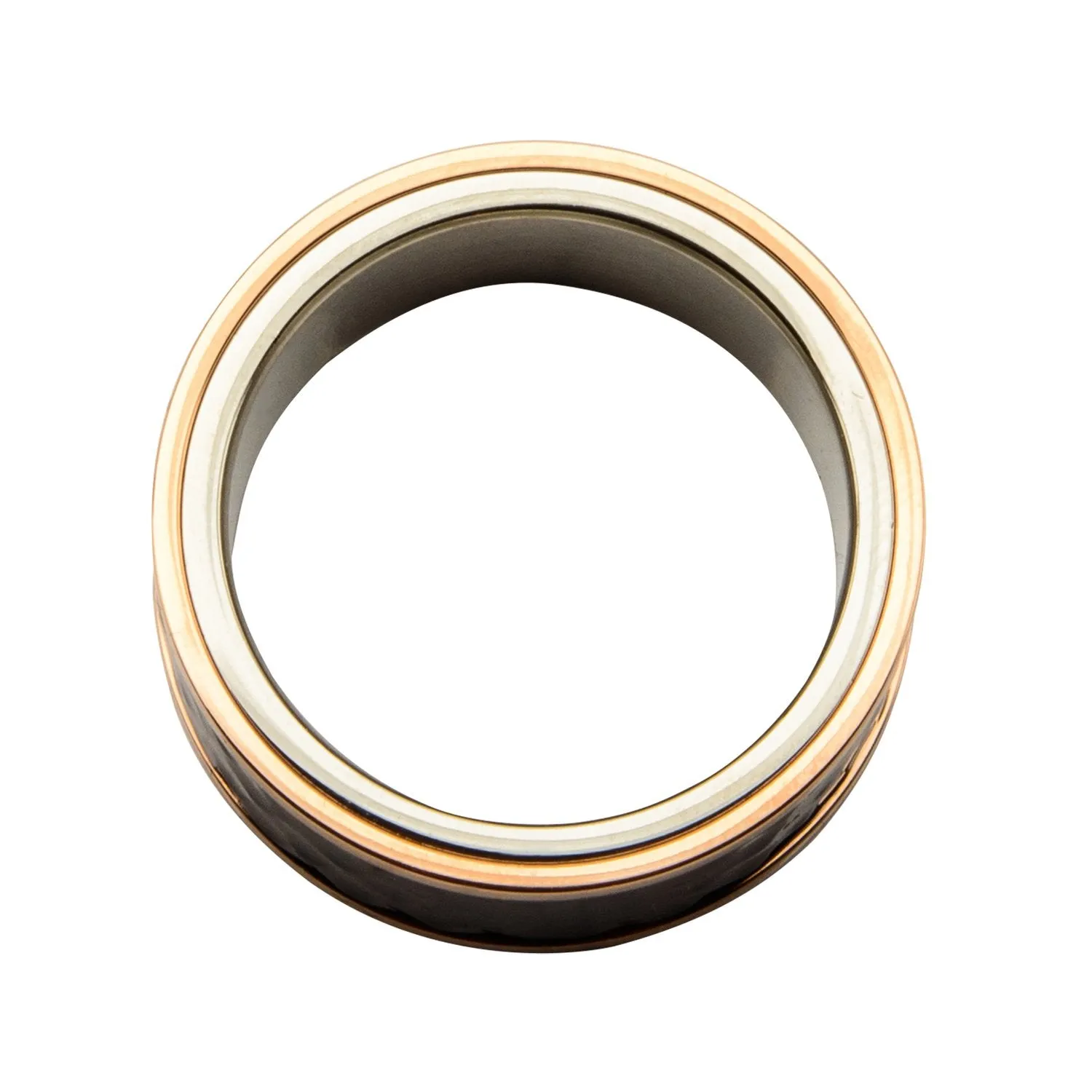 Mens Steel Tri-Tone Hammered Finish Stainless Steel Ring