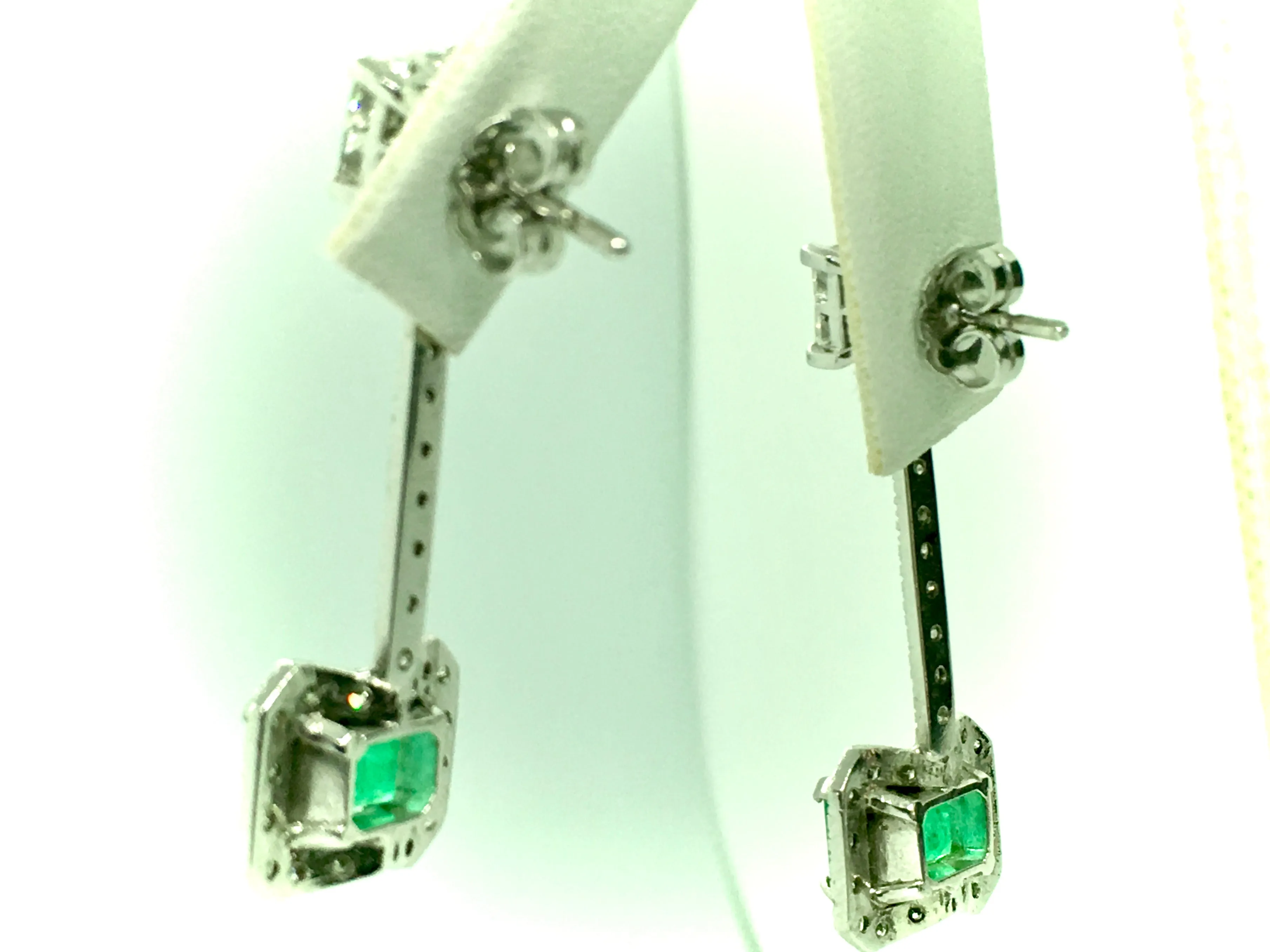 Midcentury Style Emerald and Diamond Drop Earrings 18K