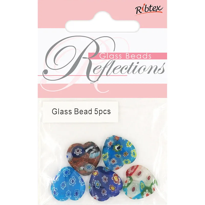 MILLEFIORI GLASS HEART MULTI 16MM 5PC