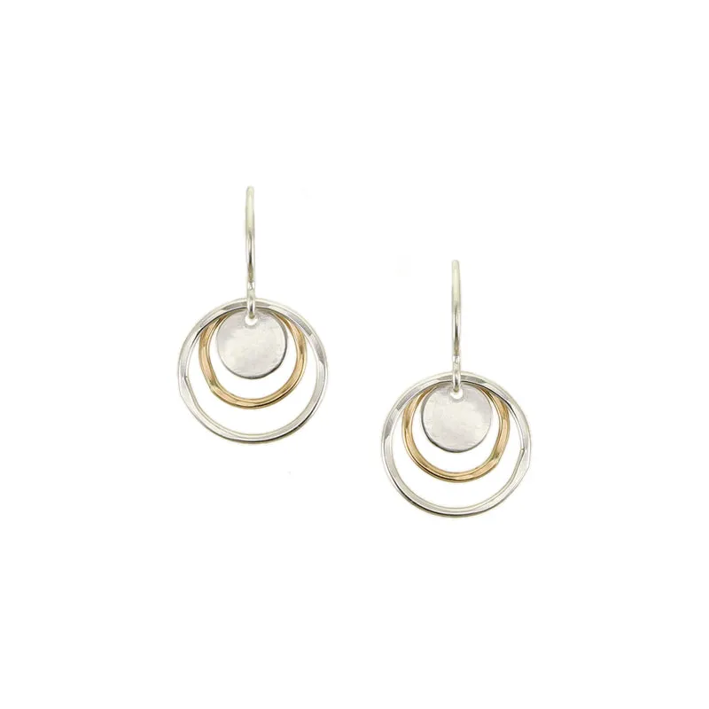 Mini Disc and Layered Rings Wire Earrings