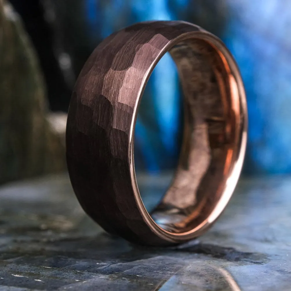 Mocha Brown Hammered / Rose Gold - 8mm