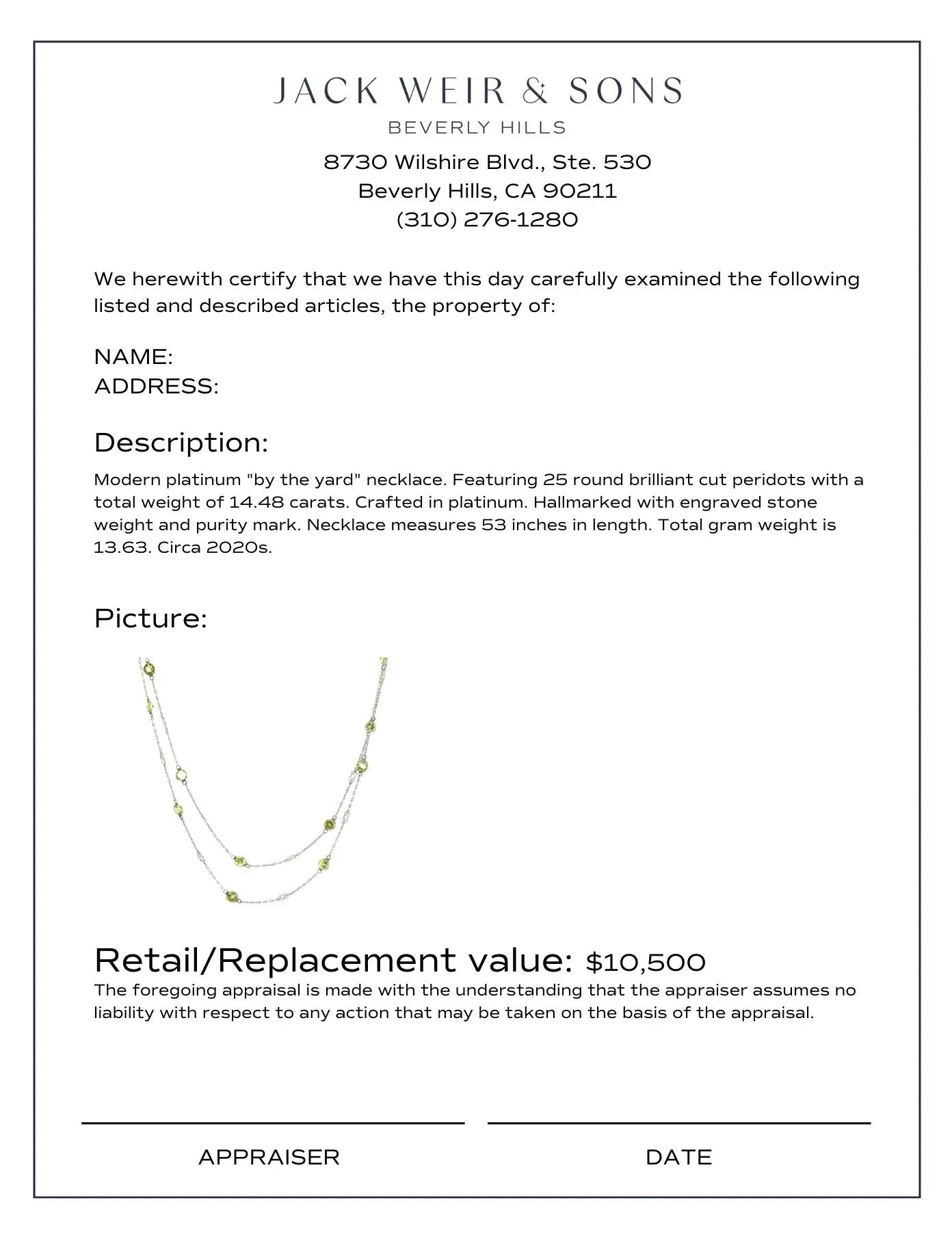 Modern 14.48 carat peridot platinum by the yard necklace