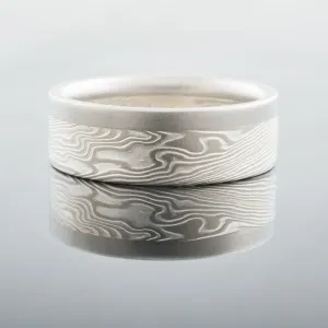 Modern Mokume Gane Ring or Wedding Band in Ash Palette and Twist Pattern with Added Palladium Rail