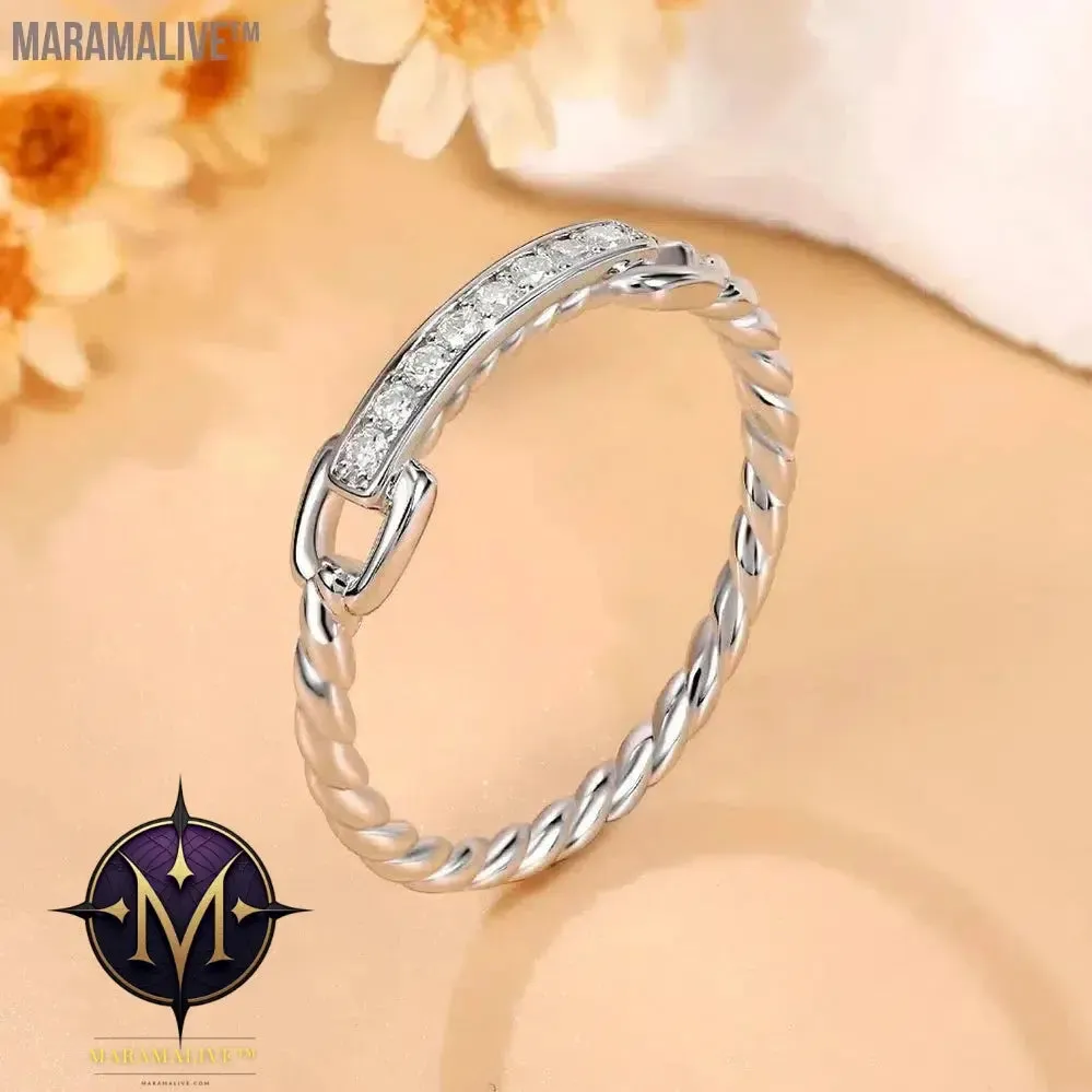 Moissanite Half Bands 925 Sterling Silver 18K White Gold Plated D Color Diamond Twist Link Ring Jewelry